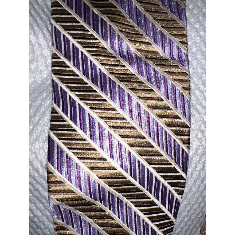 Bachrach Silk Tie Purple Black Stripes‎ Men Necktie 58 x 3.7/8 Preppy Academia - Picture 2 of 3